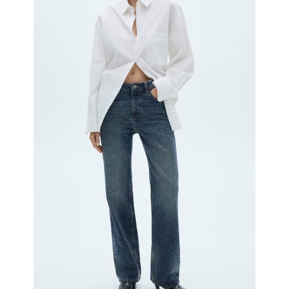 New Zara High Rise Bootcut Embellished Rhinestone Glitter Jeans Size 2 34L